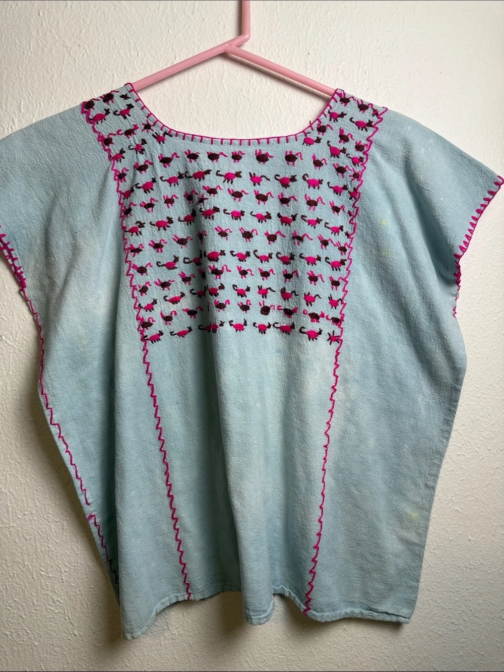 Girls Light Blue Embroidered Tunic Dress with Pink Accents